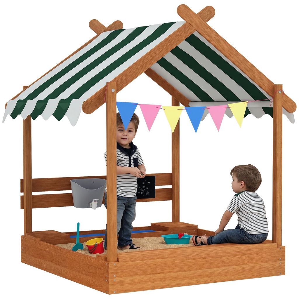 Outsunny Sandkasten mit Dach, Sandkiste Holz mit Sitzplatz Produktbild 