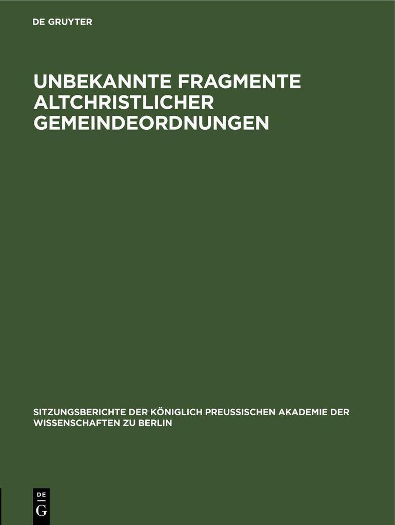 Unbekannte Fragmente altchristlicher Gemeindeordnungen
