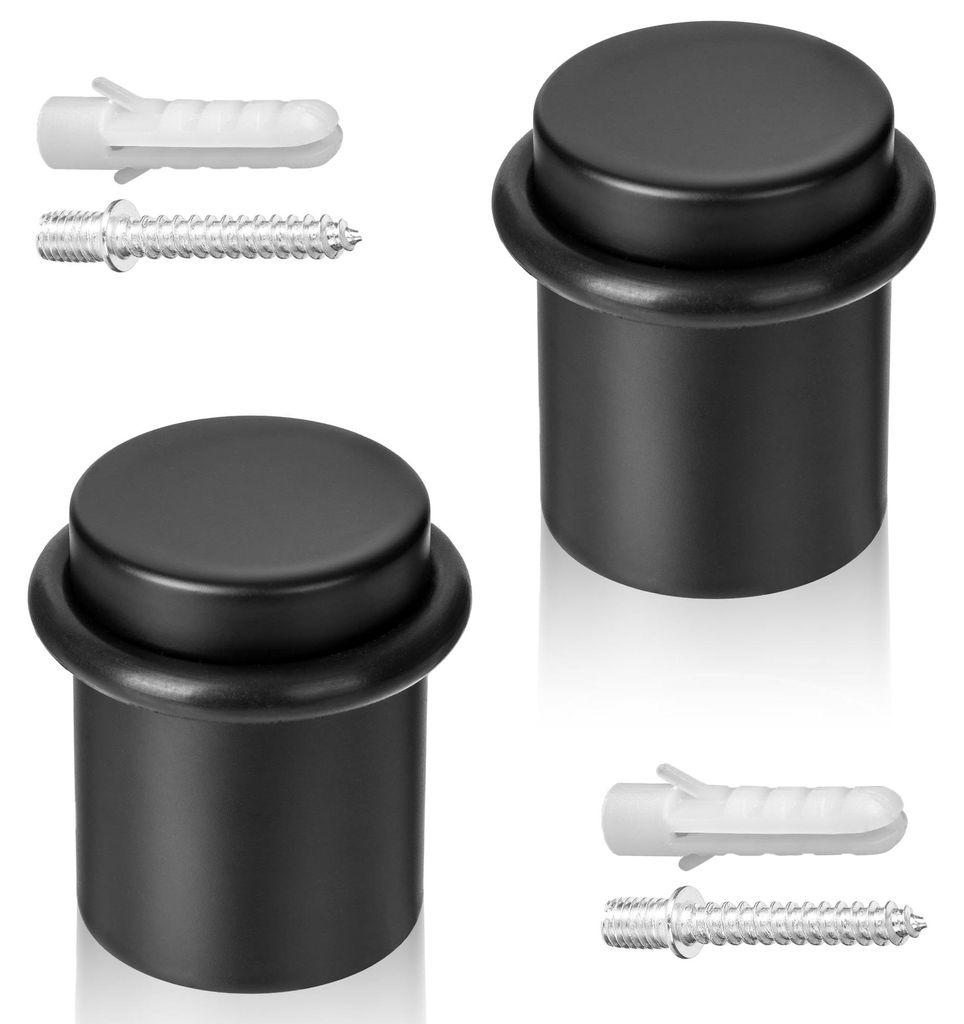 Türstopper zur Bodenmontage, 2x Türhalter aus Edelstahl Ø30x40mm, schwarz, inklusive Schrauben und Dübel.