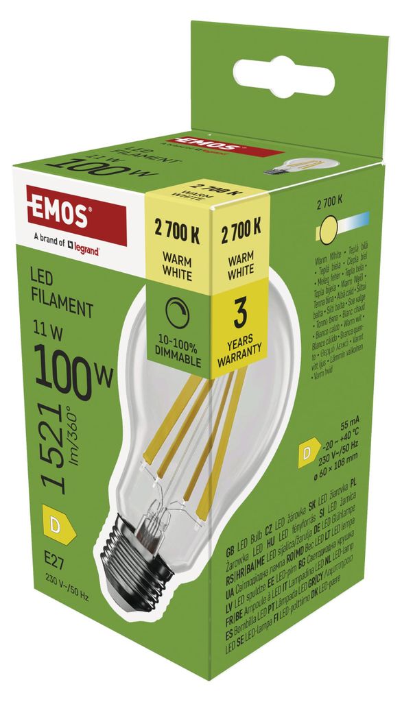 EMOS Ściemnialna żarówka LED A60 z żarnikiem, 11 W, Zdjęcie produktu 
