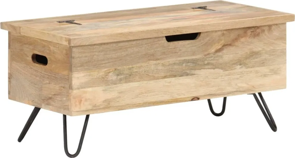 Banc de rangement en bois de manguier massif 90 cm - Coffre déco naturel