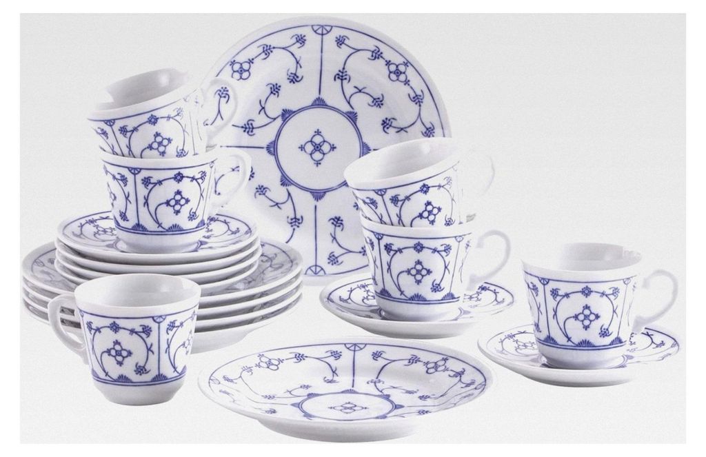 Blau Saks Kaffeeservice 18-teilig | Geschirrservice mit Strohblumenmuster für 6 Personen aus Porzellan