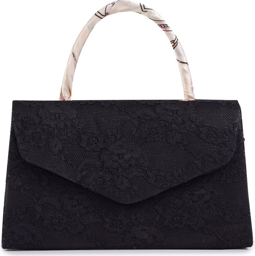 Schwarz Damen Mini-Spitzen Handtasche, Abendtasche, Kupplung für Party