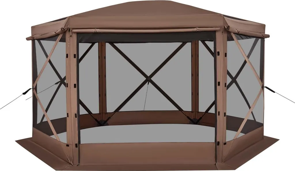 Pavillon pliable 3,6x3,6 m Tente de réception Pop-up avec sac - Marron - 10
