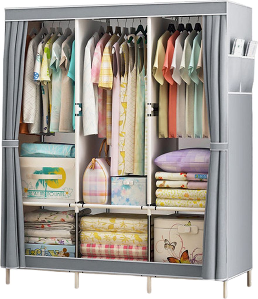 Faltbarer Kleiderschrank aus verstärkten Stahlrohren, staubdicht, einfache Montage, Kleiderschrank zum Aufhängen von Schlafzimmerkleidung