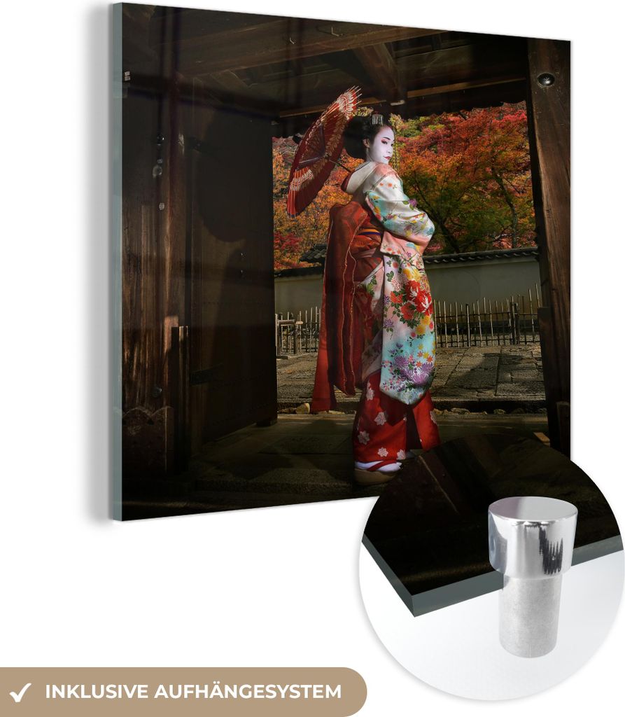 MuchoWow Glasbilder - Bilder auf Wandbild - Foto auf Glas Geisha in Gion in Japan 20x20 cm Wanddekoration aus Glas - Acrylglasbild - Acrylbilder - ...