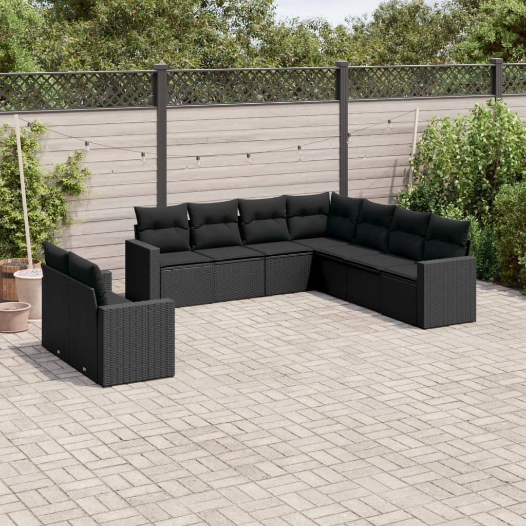 Maison Exclusive - 9-tlg. Garten-Sofagarnitur mit Kissen Schwarz Poly Rattan