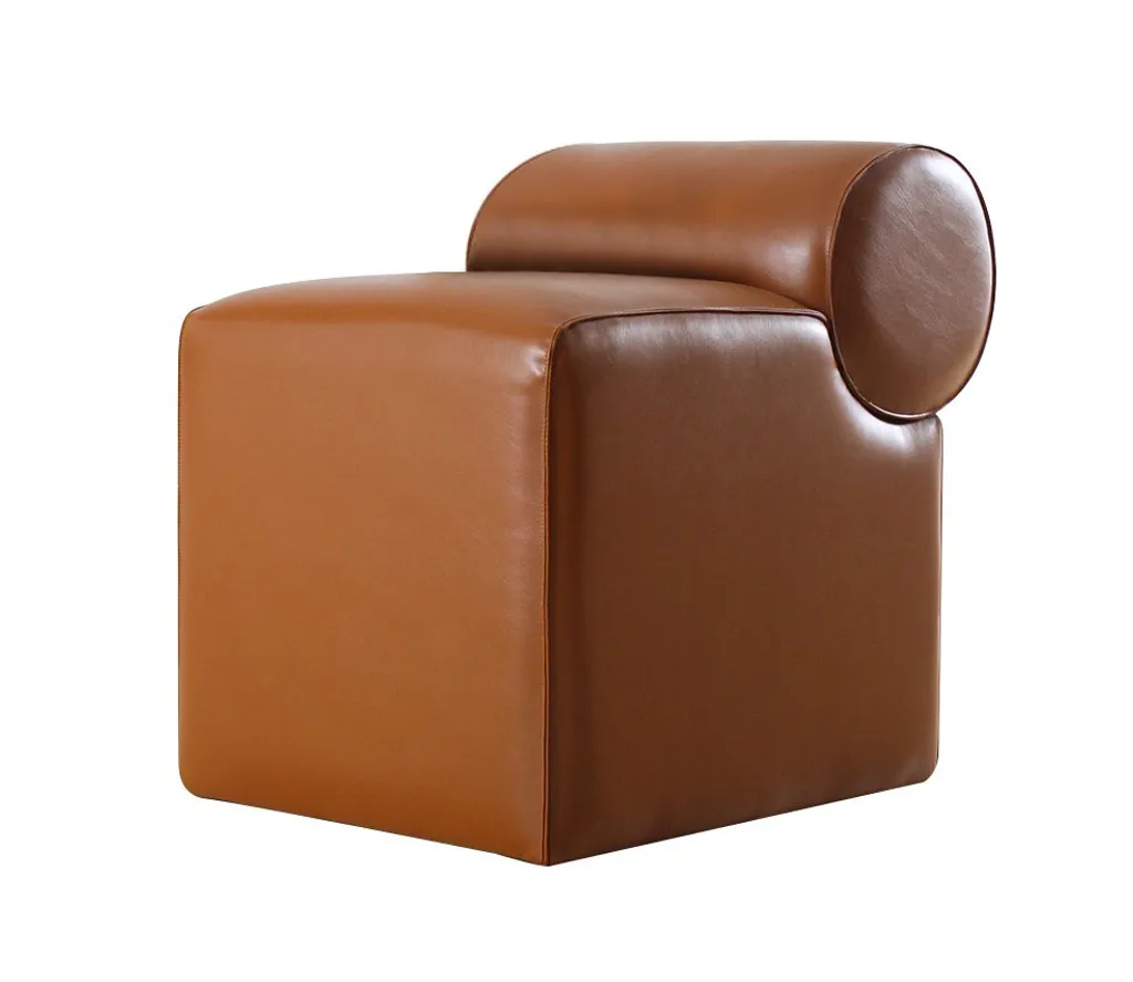 Pouf Hanah Home Rohin en Cuir Marron 45x60x56 cm pour Salon Moderne - 6
