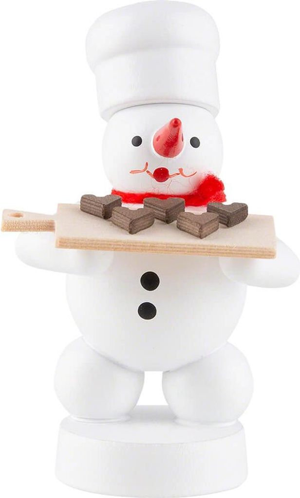 Schneemann Bäcker mit Pfefferkuchenherzen (8cm) von Zenker Volkskunst