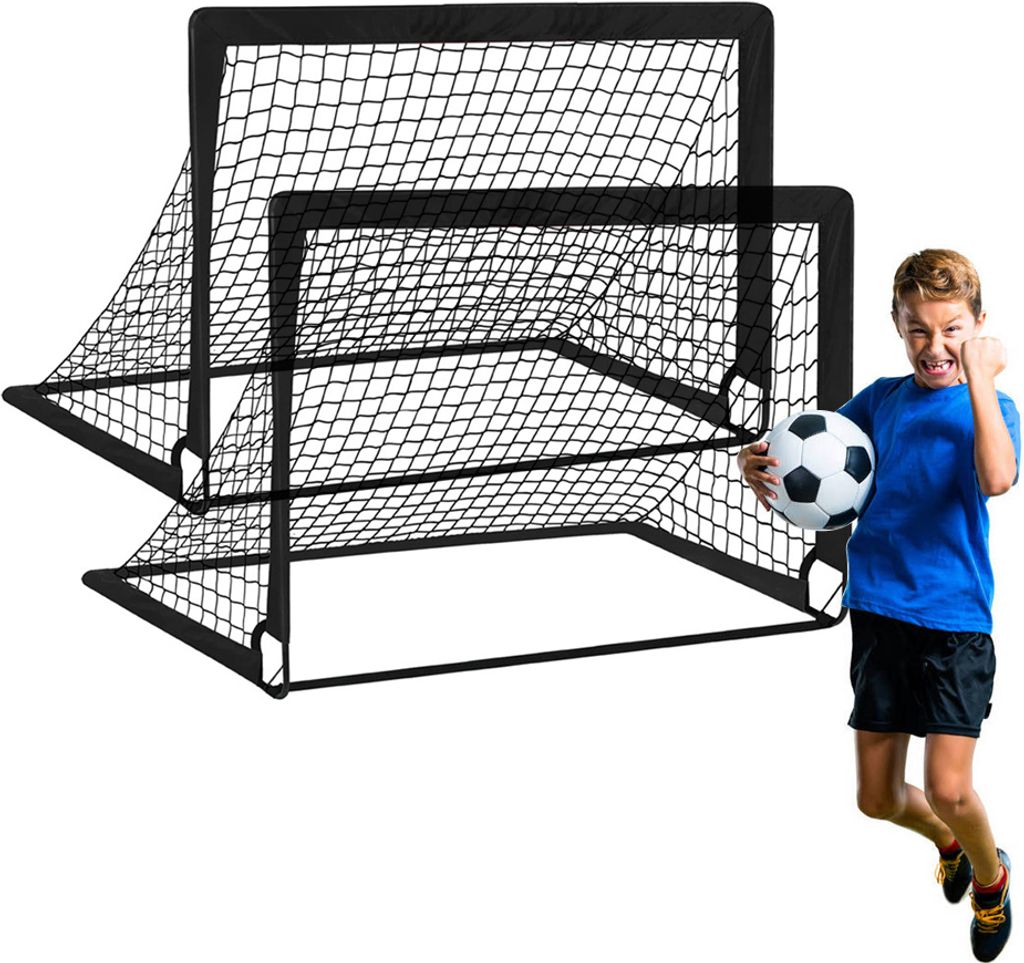 Outdoor-Sport-Kinder-Fußballtor, tragbares faltbares Fußballtor, Kleinkind-Fußballspiel-Torrahmen, zweiteiliges Set, schwarz