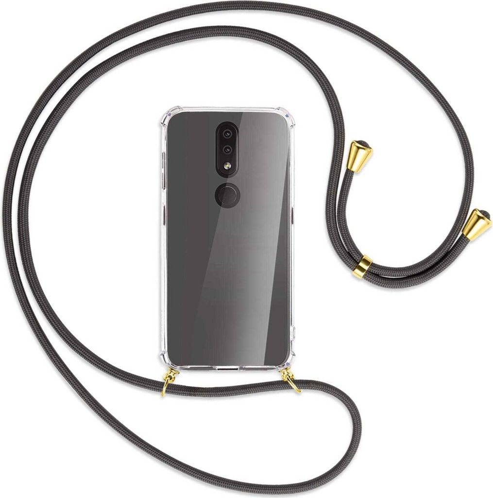 Handykette Backcover-Schutzhülle mit Band (Metall goldfarben) für Nokia 4.2 - dunkelgrau