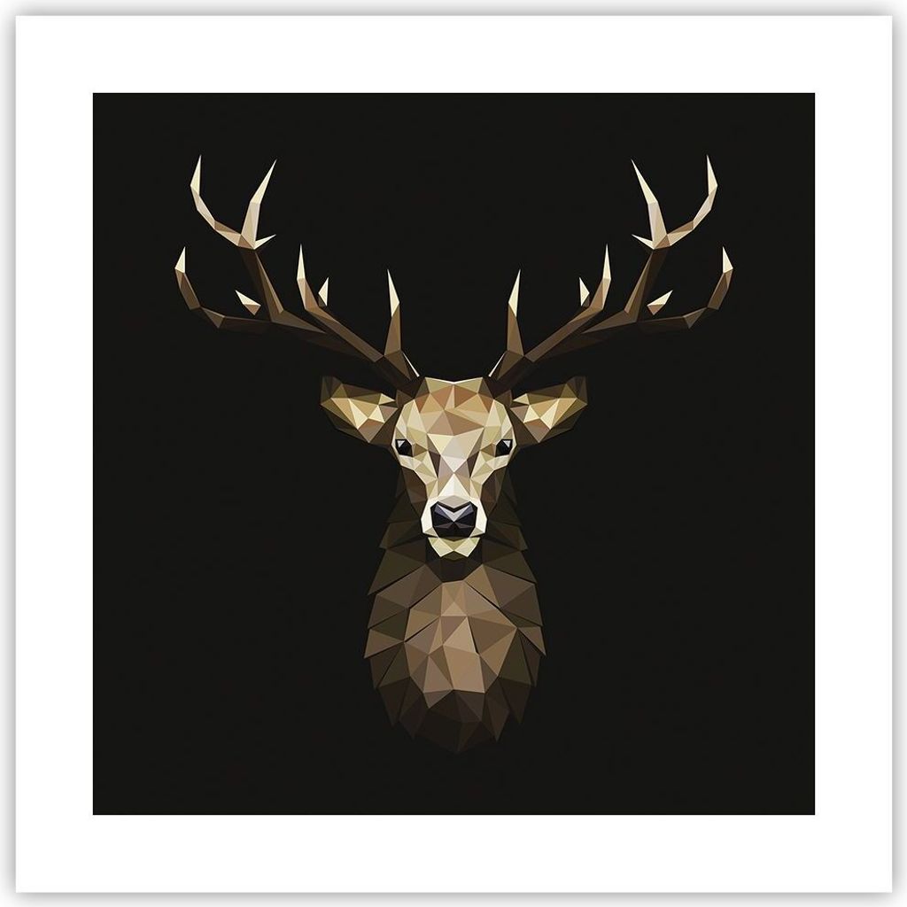 Poster - Poster ohne Rahmen - Geometrisch Hirsch Modern - 40x40 cm - Wand Bild - Wanddeko - Wandbilder - Kunstposter - Wandposter - Bilder - Kunstd...