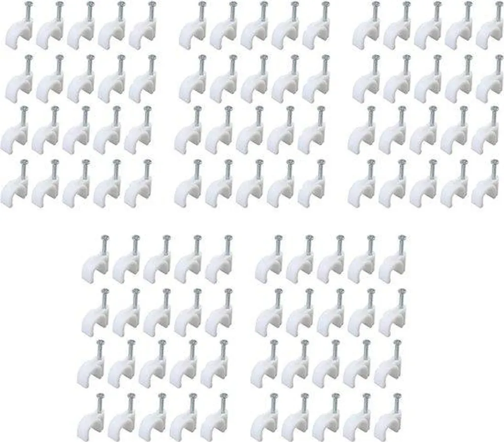 Lot de 100 clips de câble blanc en acier rond pour fixation murale fixe