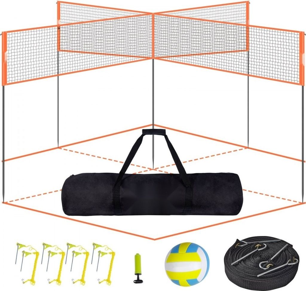 4-Wege-Volleyballnetz - Verstellbares Volleyball-Spielset mit Ball-Tragetasche