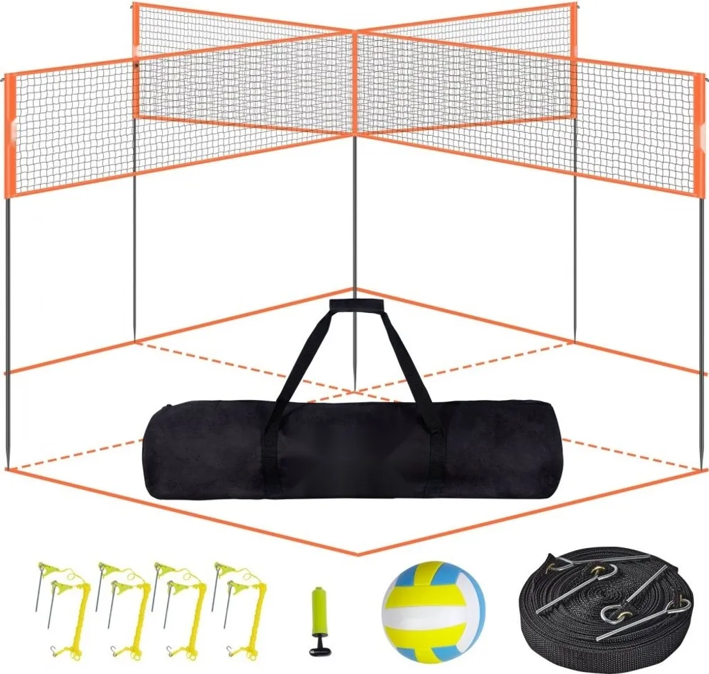 Filet de volley-ball réglable 4 directions avec sac de rangement