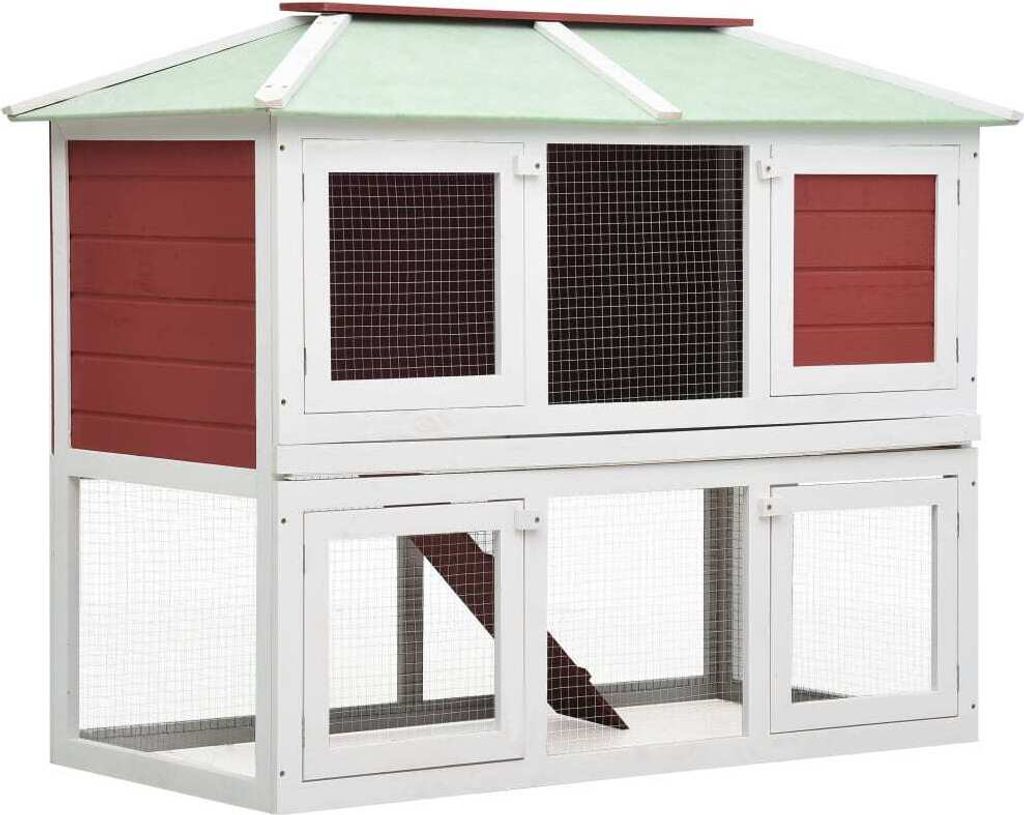 The Living Store Kleintier-/Kaninchenstall 2 Etagen Rot Holz