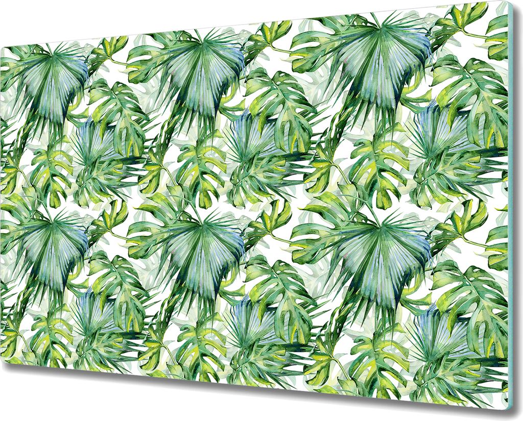 Herd-Abdeckplatte Glas Schneidebrett Glaskeramikfeld-Abdeckung - 80x52 cm - Tropische Blätter