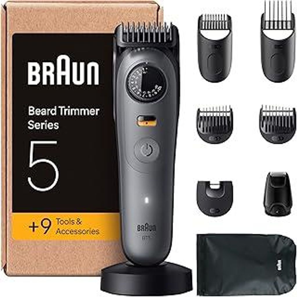 Braun Barttrimmer Series 5, Elektrischer Bartschneider Herren mit 9 Zubehörteile, Ultrascharfe ProBlade Klinge, 120 Min Akkulaufzeit, Kabelloser B...