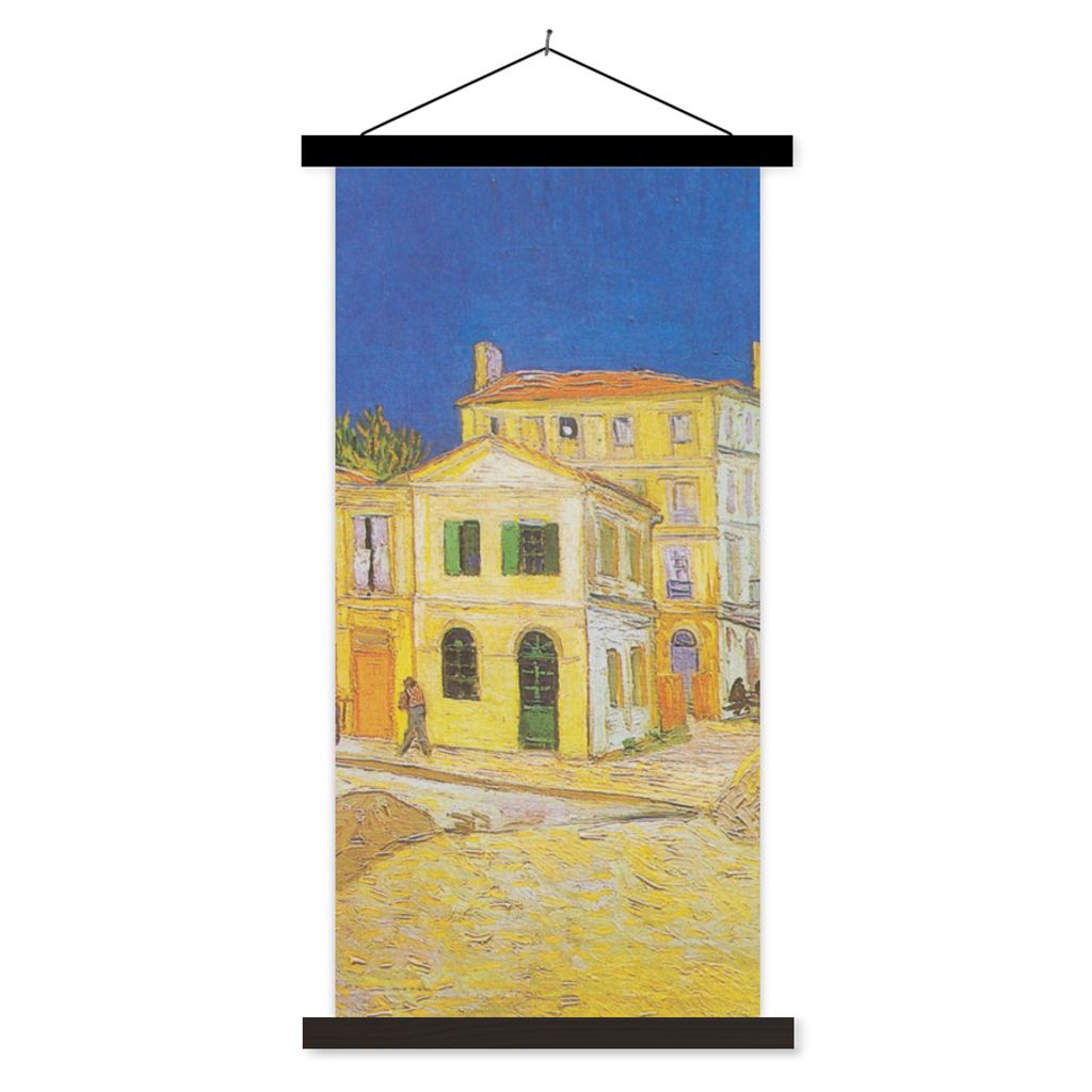 MuchoWow Textilposter Das gelbe Haus - Vincent van Gogh 60x120 cm mit schwarzem Rahmen - Magnete