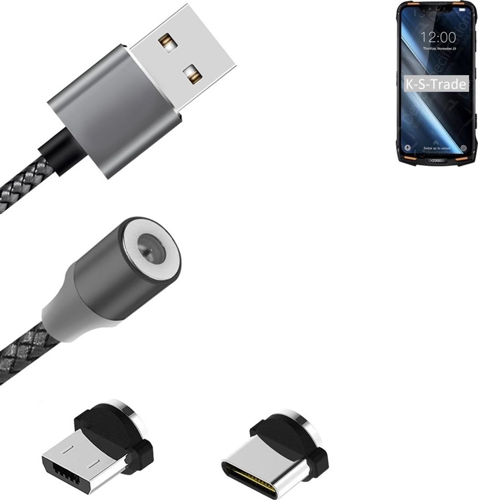 K-S-Trade Hochwertiges Magnet-Lade-kabel Sync-Kabel Daten-Kabel für Doogee S90C mit USB-Typ-C-Anschluss und Micro-USB-Anschluss 2A bis zu 480mbps