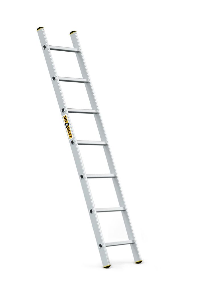 Drabest | Leiter - Aufstiegsleiter - 7 Sprossen - Tragfähigkeit 150 kg - Aluleiter 1x7 Stufen - Professionelle Anlegeleiter