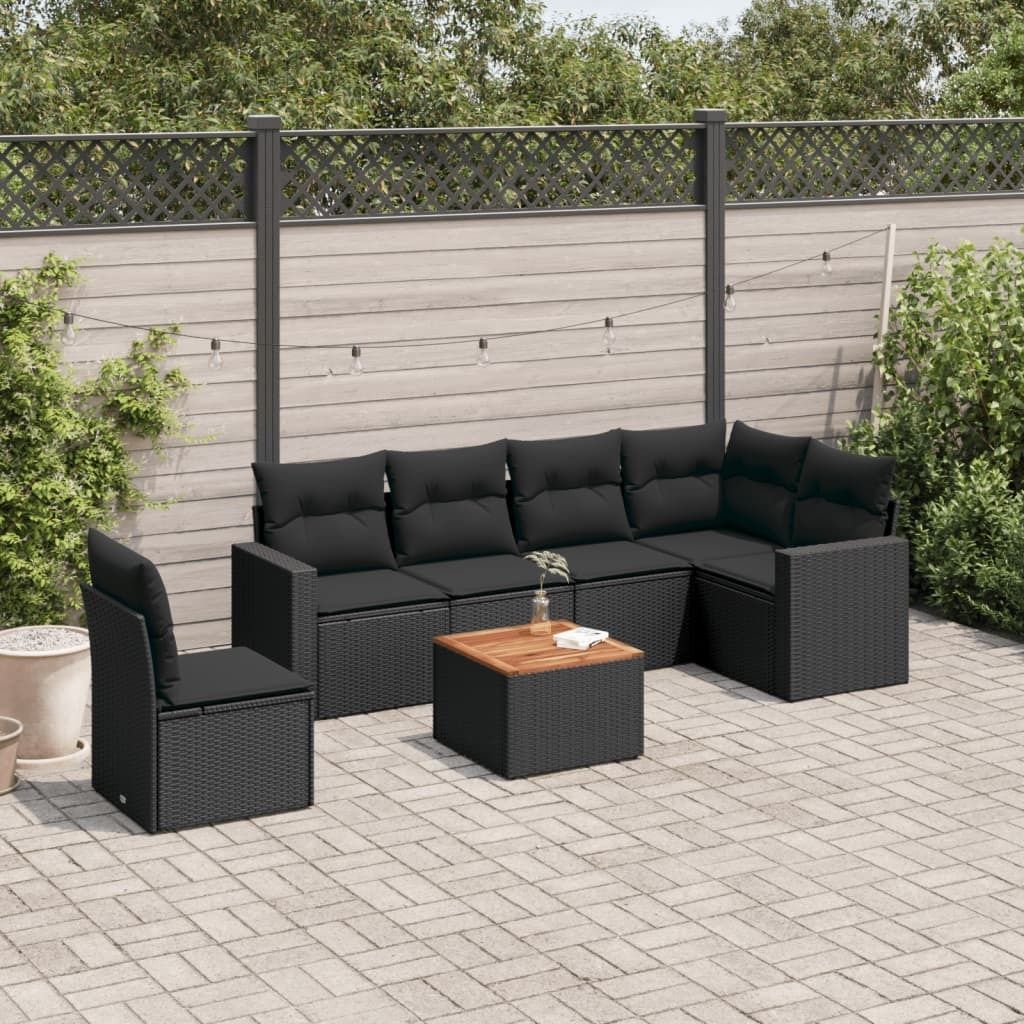 Maison Exclusive - 7-tlg. Garten-Sofagarnitur mit Kissen Schwarz Poly Rattan