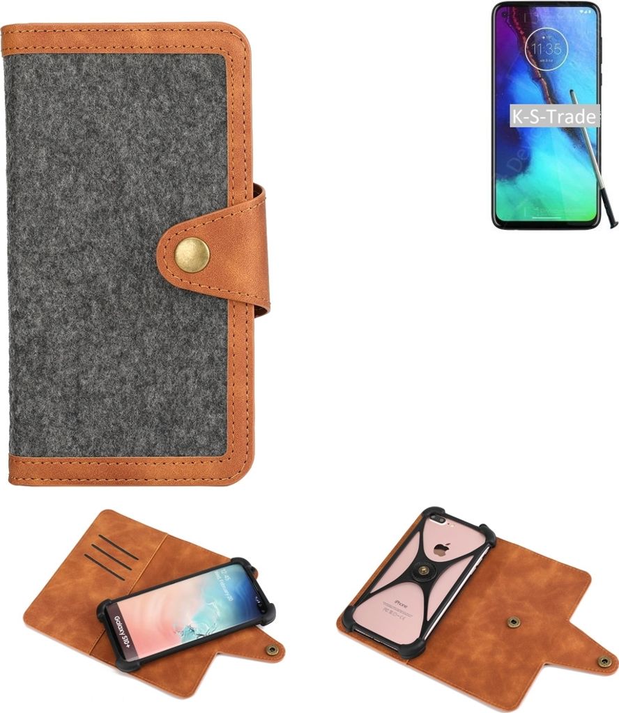 K-S-Trade Schutzhülle Handyhülle kompatibel mit Motorola Moto G Pro Filz Hülle Kunst-Leder dunkelgrau braun (1x)