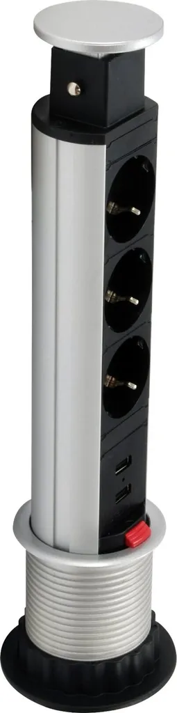 Bloc multiprise 19 pouces Equip 3 prises argent 2 USB cordon 1,8m