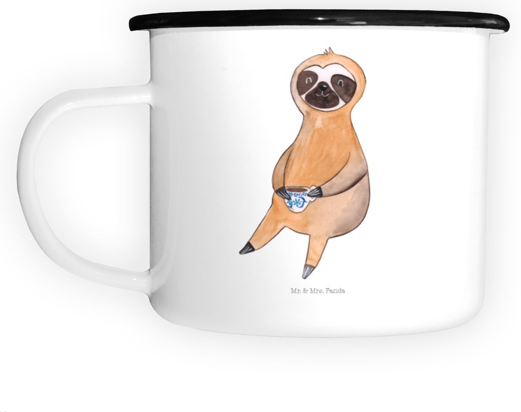 Mr. & Mrs. Panda Emaille Tasse Faultier Kaffee - Weiß - Geschenk, Becher, Coffeelover, Kaffeebecher, Haferl, Pott, Kaffeetasse, Coffeeaddict, Teet...