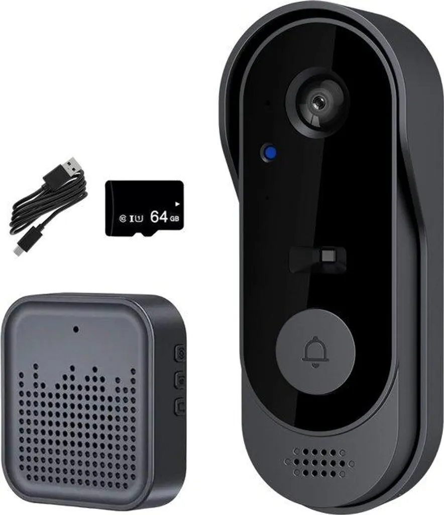 Interphone vidéo sans fil avec caméra étanche et stockage SD 64 Go intégré