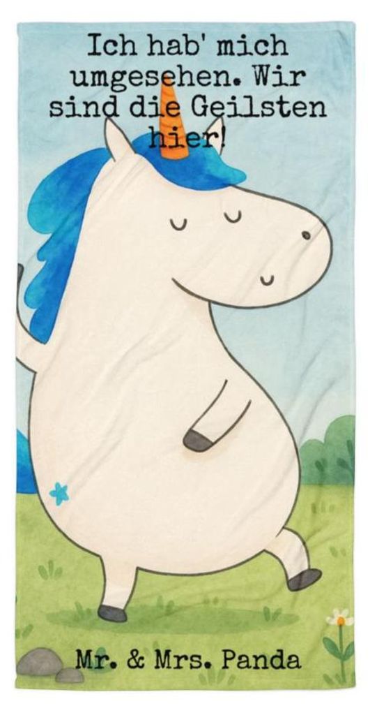 Mr. & Mrs. Panda Strandtuch Einhorn Mann Design - Weiß - Geschenk, Unicorn, Duschtuch, Reisehandtuch, Badehandtuch, Handtuch, Einhörner, BFF, Coo...