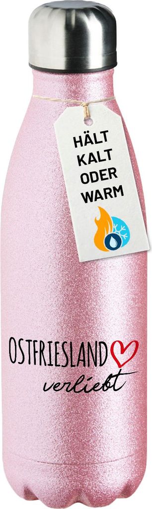 Huuraa Trinkflasche Ostfriesland verliebt 500ml Pink Edelstahl Wasserflasche Trinkflasche Geschenkidee
