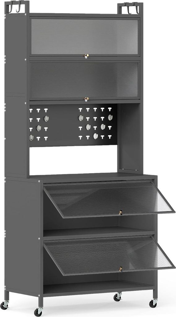 Kitchen Cabinet with 6 Shelves, Gray, Microwave Shelf