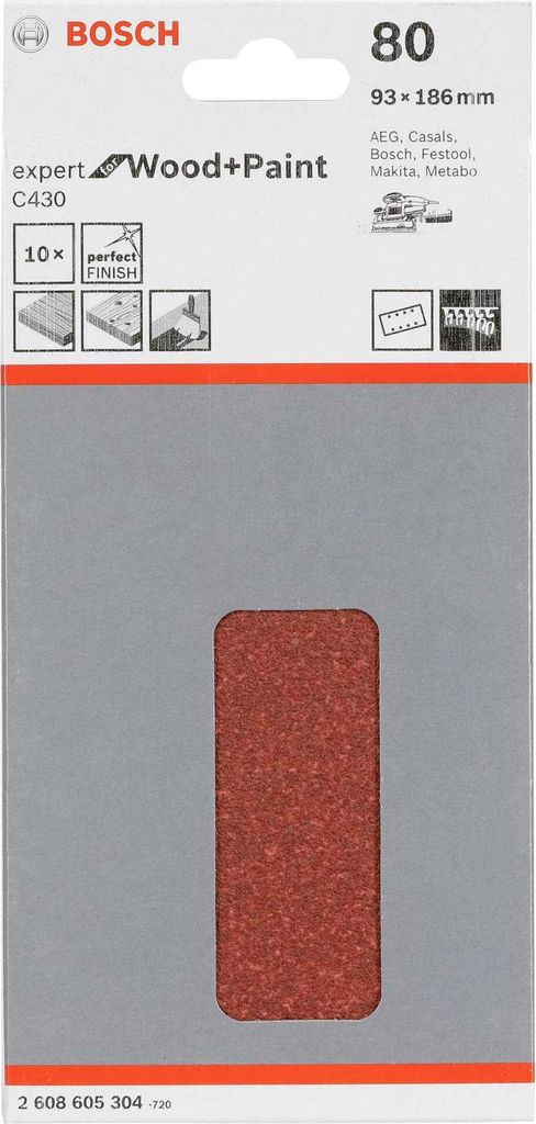 Schleifblatt C430, 93 x 186 mm, 80, 8 Löcher, 10er-Pack Produktbild 