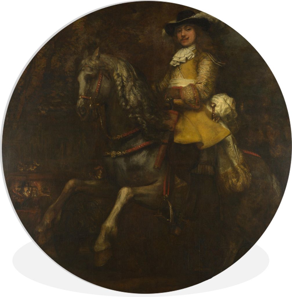MuchoWow Rundes Wandbild - Runde Bilder Porträt eines Mannes zu Pferd, möglicherweise Frederick Rihel - Gemälde von Rembrandt van Rijn Ø 60 c...