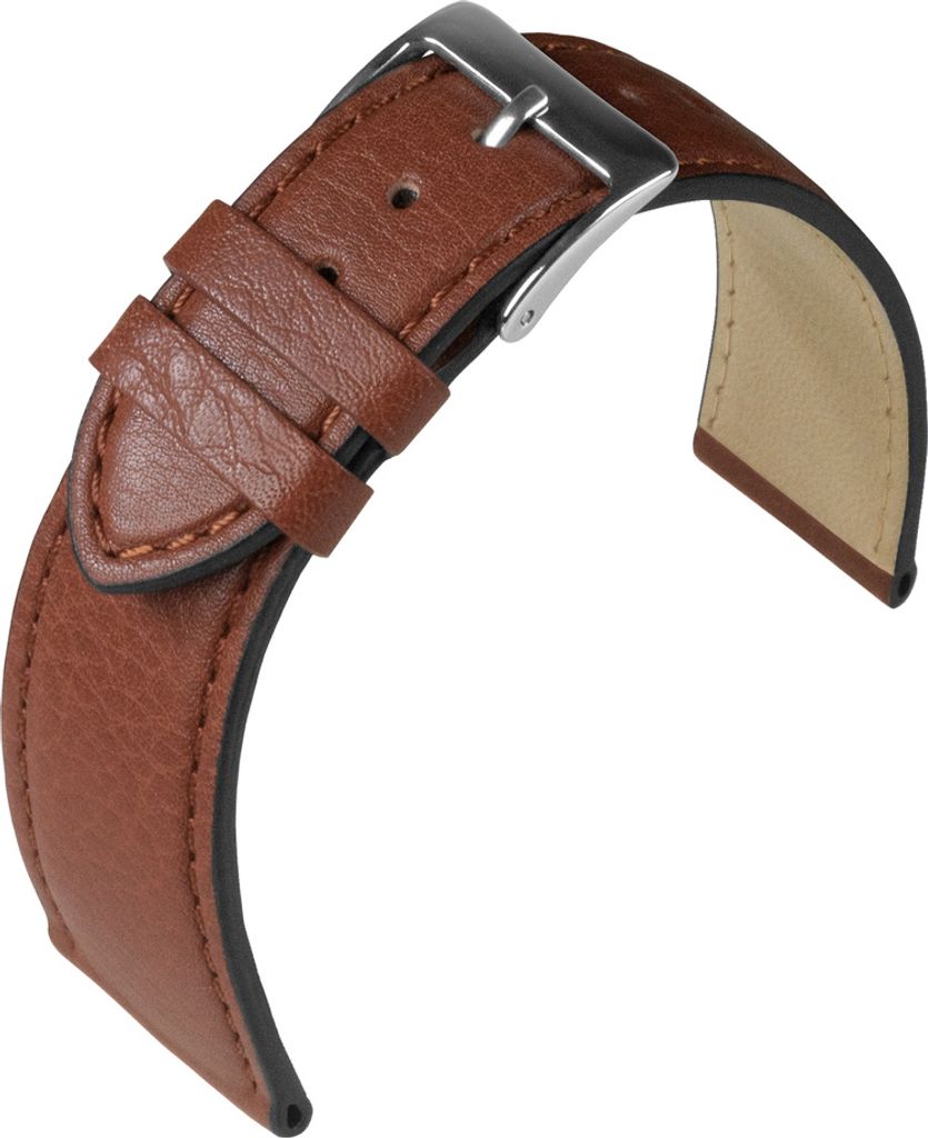 Eulit Country Uhrenarmband braun Leder hautfreundlich Schnittkante , Stegbreite:14mm, Schließe:Silbern