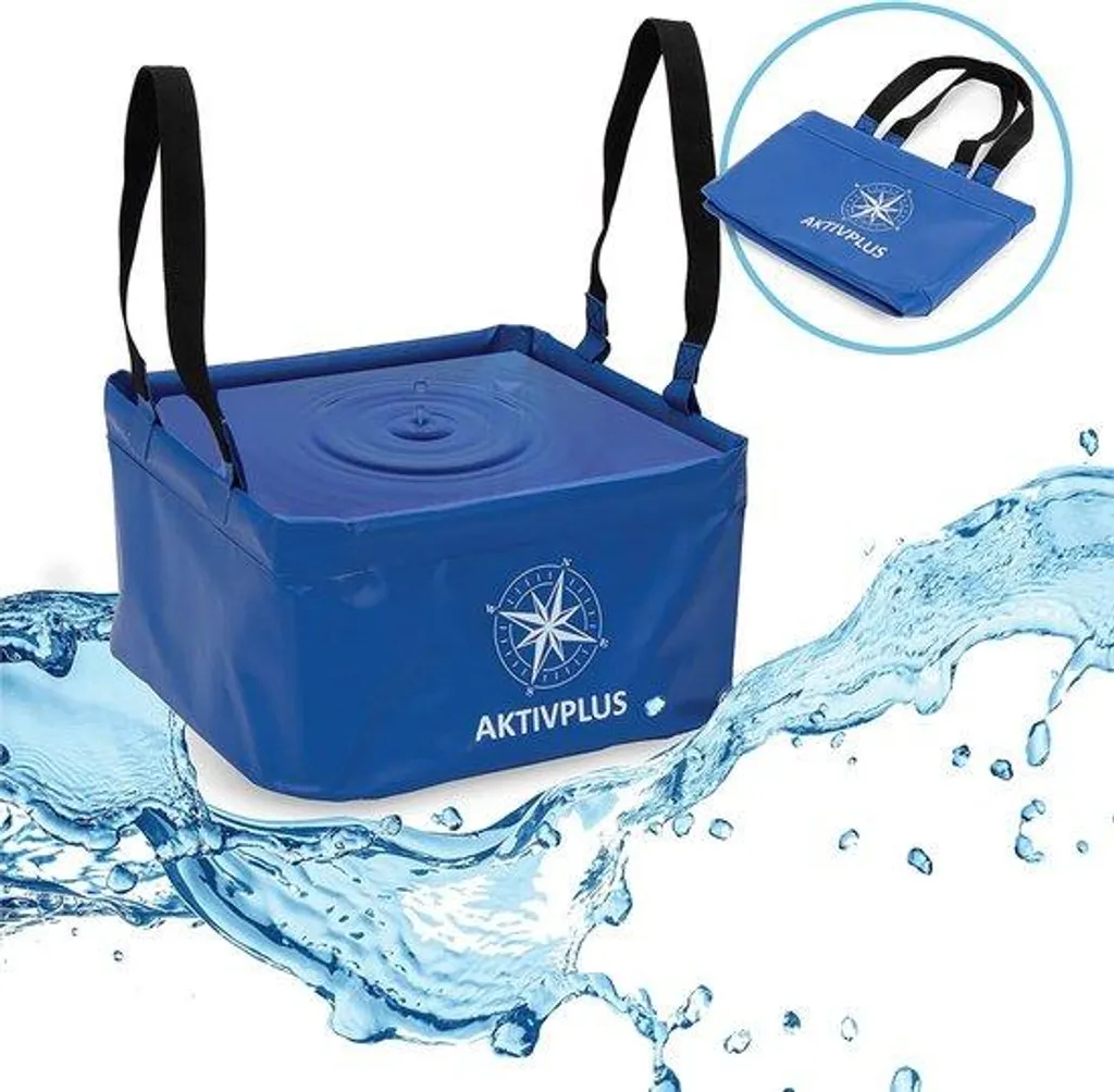 Seau pliable rétractable 16L bleu idéal pour la vaisselle en extérieur