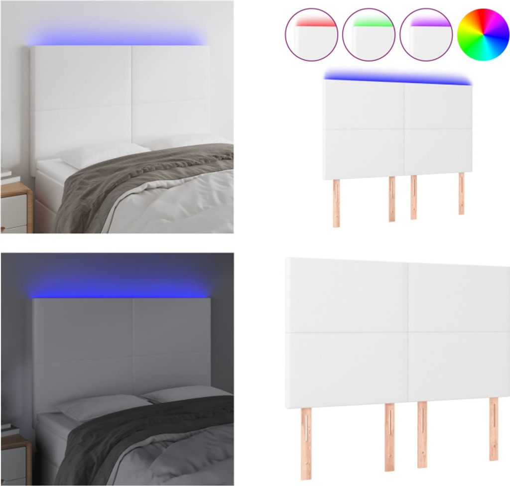 vidaXL LED Kopfteil Weiß 144x5x118/128 cm Kunstleder - LED Kopfteil - LED Kopfteile - Kopfteil - Bett-Kopfteil