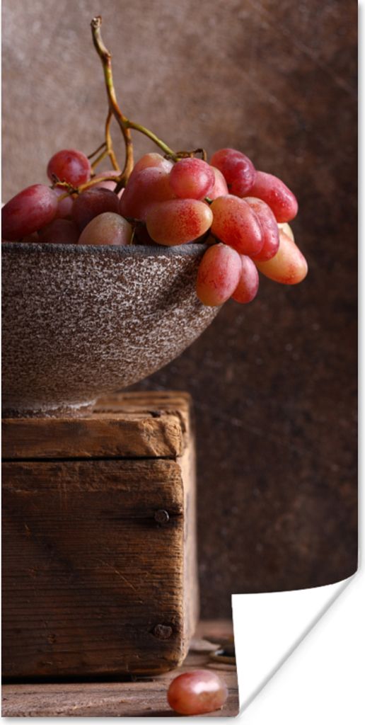 MuchoWow Poster Rustikal - Weintrauben - Schale - Stilleben - Obst 80x160 cm - Kinderzimmer