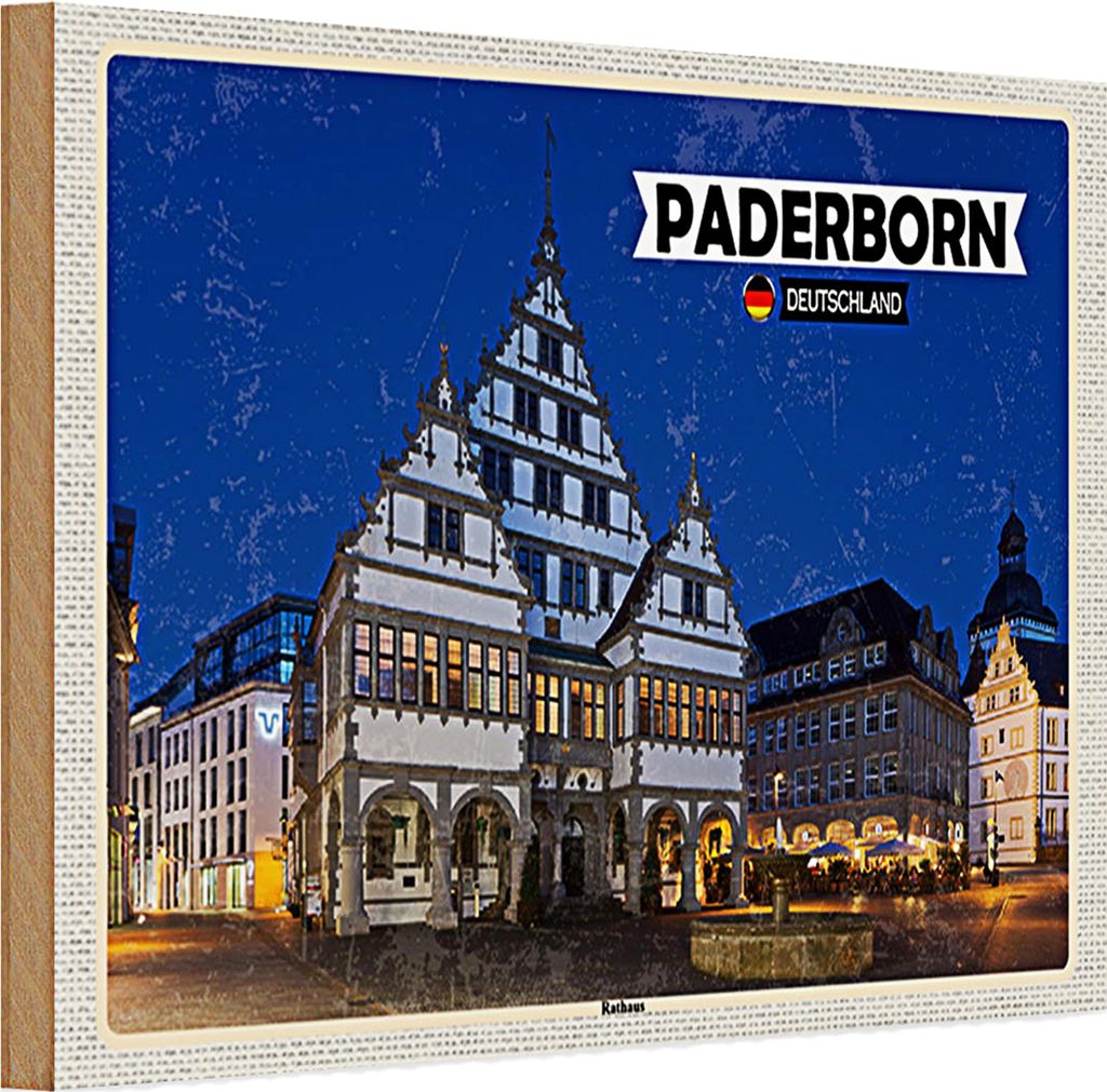 Holzschild Städte Paderborn Rathaus Altstadt 30x20cm