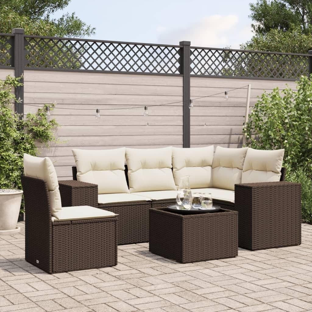 "2026 Promotion" 6-tlg. Garten-Sofagarnitur/Terrassenmöbel - mit Kissen - Braun Poly Rattan - Gartenmöbelset CC12762