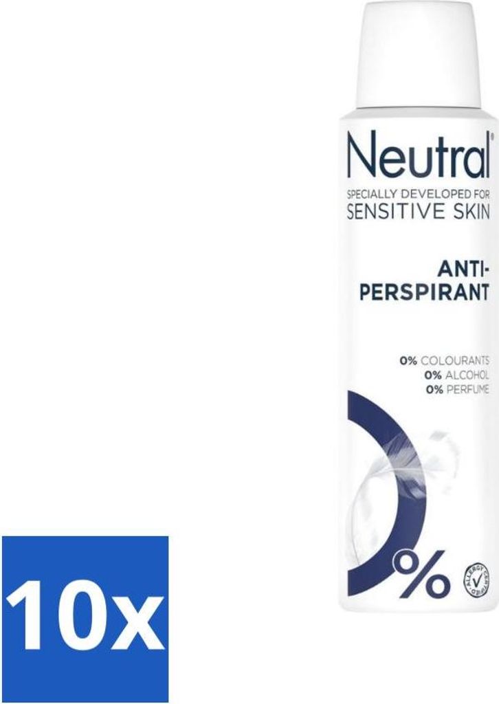 Neutral – Deodorant Spray – Antitranspirant – Empfindliche Haut – 0 % Farbstoff, Parfüm & Alkohol – 150 ml - Vorteilspack - 10 Stücke