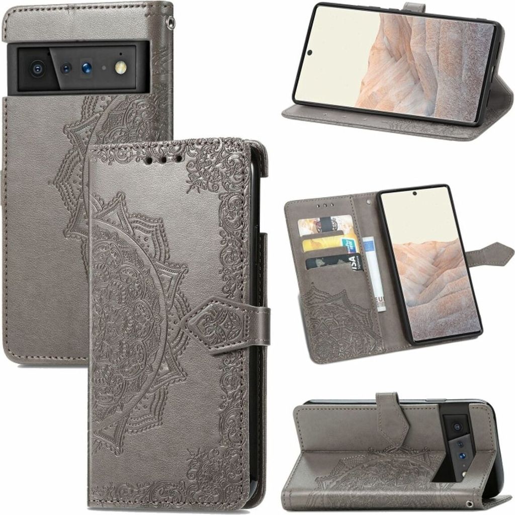 König Design Hülle kompatibel mit Google Pixel 6 Pro Kunstleder Handyhülle - Handy Case Grau