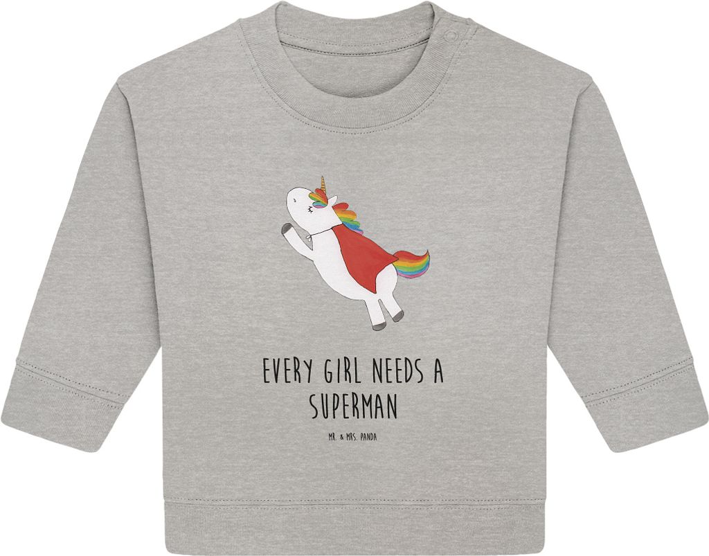 Mr. & Mrs. Panda Organic Baby Pullover Einhorn Super 24. - 36. Monat - Heather Grey - Geschenk, Unicorn, Held, Bullover, Einhörner, Superheld, Fre...