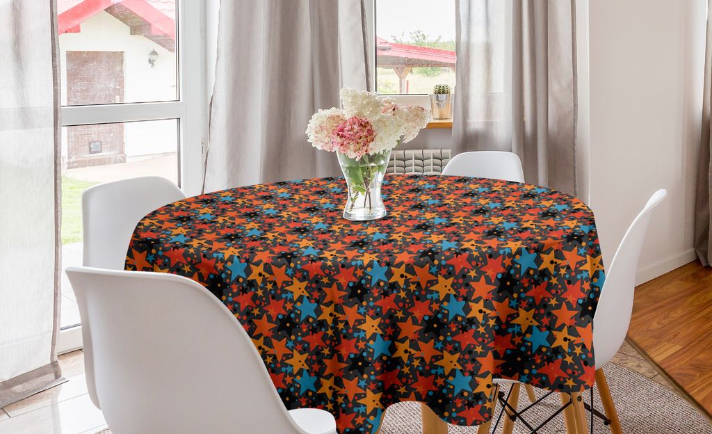 ABAKUHAUS Geometrisch Runde Tischdecke, Dots mit Sternen, Kreis Tischdecke Abdeckung für Esszimmer Küche Dekoration, 150 cm, Mehrfarbig