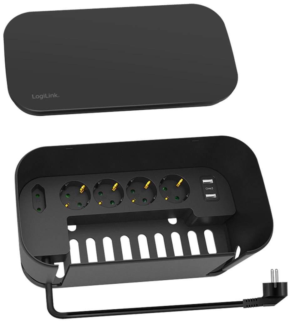 LogiLink Kabelbox mit Steckdosenleiste 5-fach weiß Produktbild 3