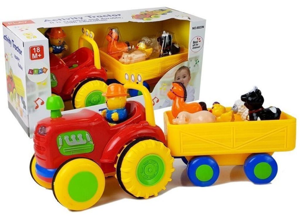 Traktor mit Anhänger, batteriebetriebene Spielzeugtiere für Kleinkinder mit Sound