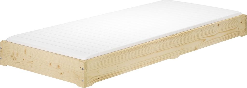 Funktionsbett Bettrahmen Fichte 80x200 Gästebett Bodenbett mit wählbarem Zubehör V-60.69-08Rollrost und Matratze inkl.