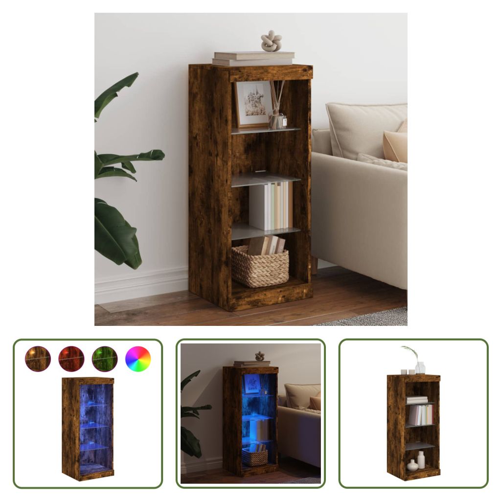 The Living Store Sideboard mit LED-Leuchten Räuchereiche 41x37x100 cm