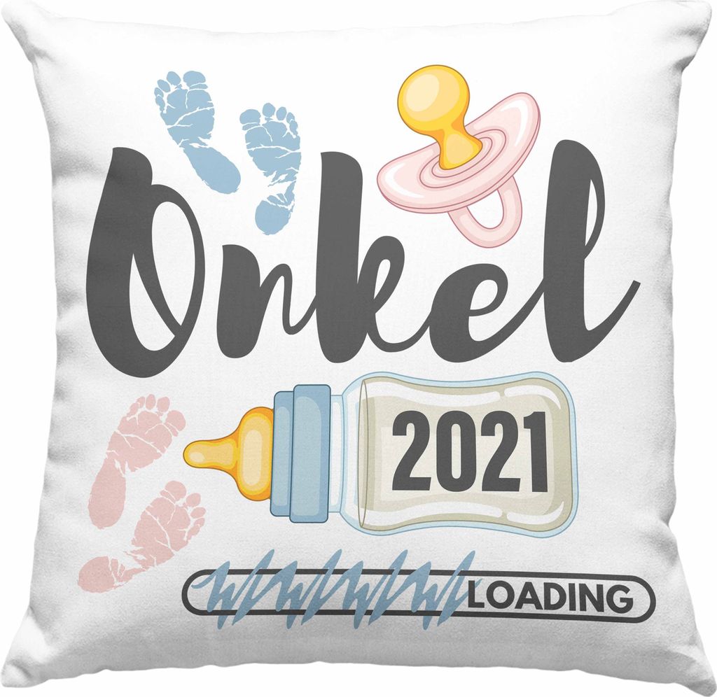 Trendation - Onkel 2022 Loading Deko-Kissen mit Füllung 40x40 Werdender Onkel Schwangerschaft Ankündigung Bruder (Rosa)